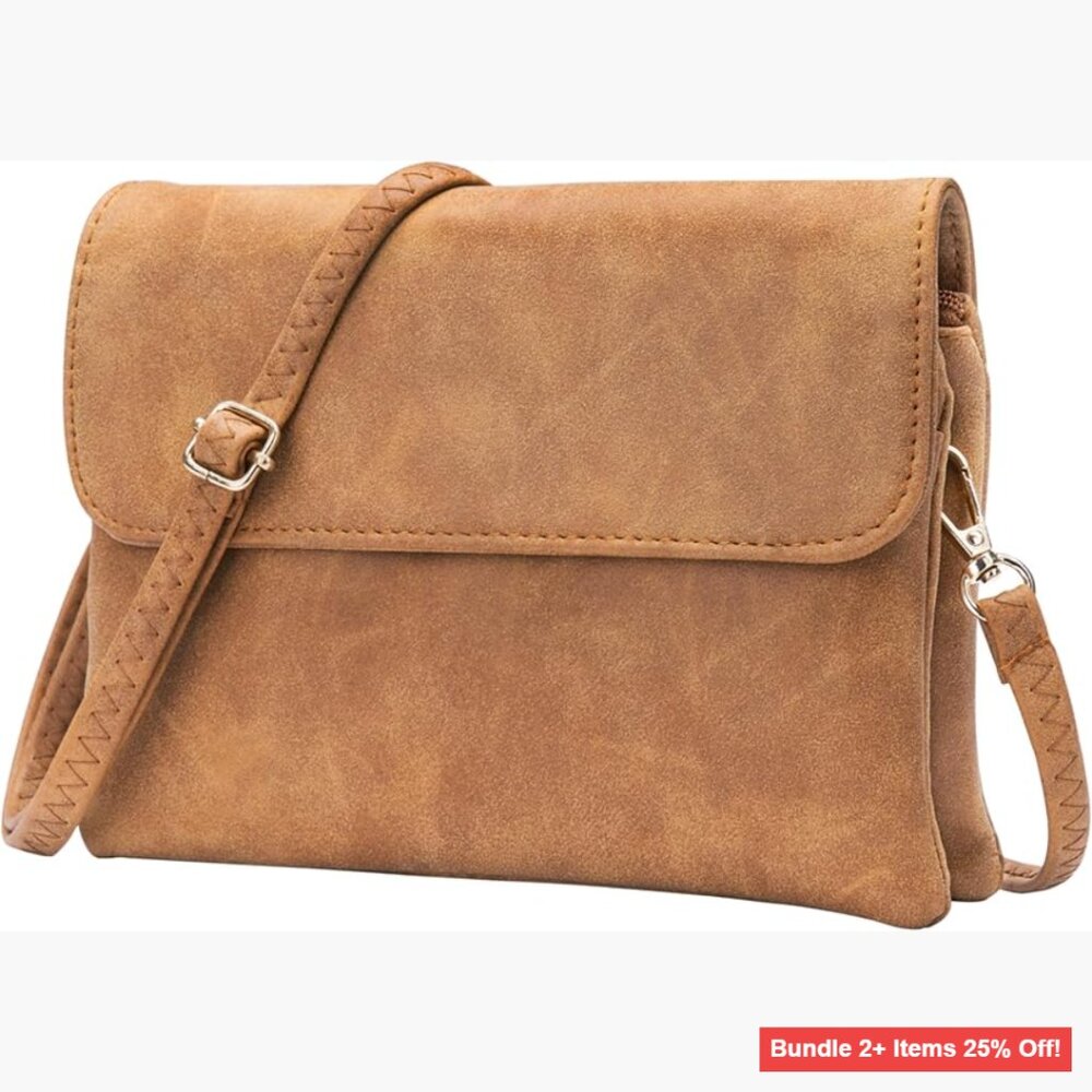 Suede Leather Crossbody Phone Purse Adjustable Strap Double Zipper Magnetic